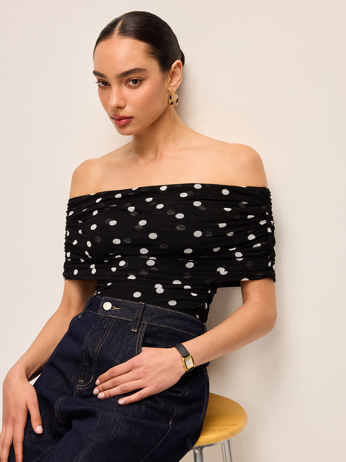 Polka Dot Off-Shoulder Bodysuit Trendy Women's Summer Fashion