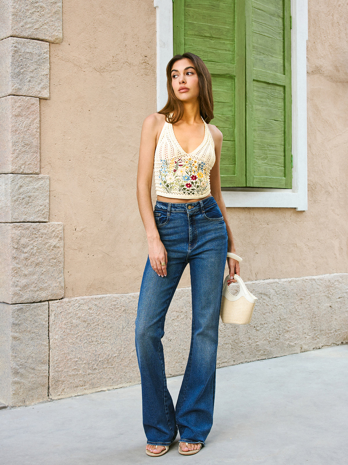 Halter Embroidery Tie-Back Top Women's Casual Summer Fashion