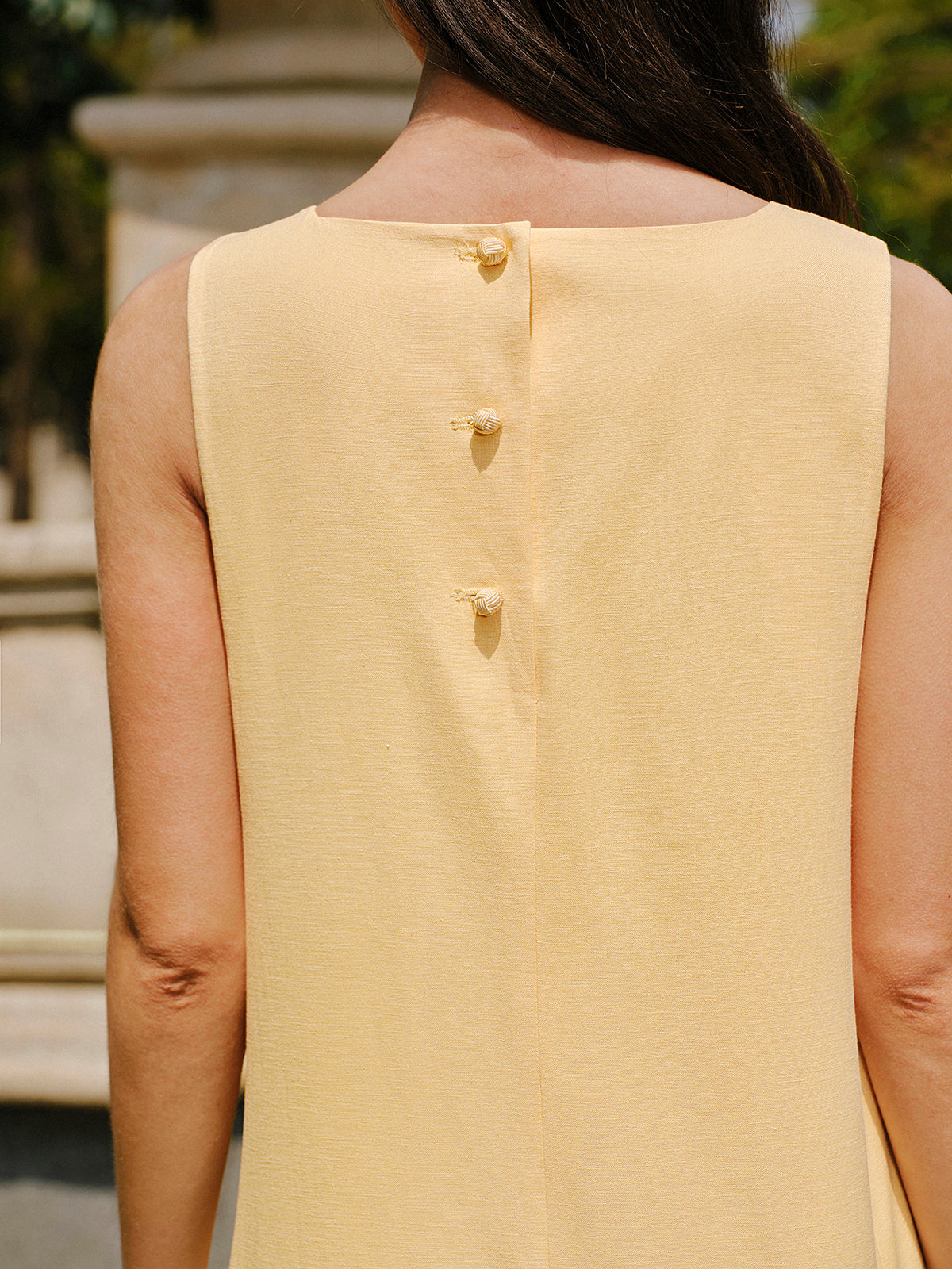 "Cotton & Linen Button-Back Pocket Detail Dress for Women Casual"