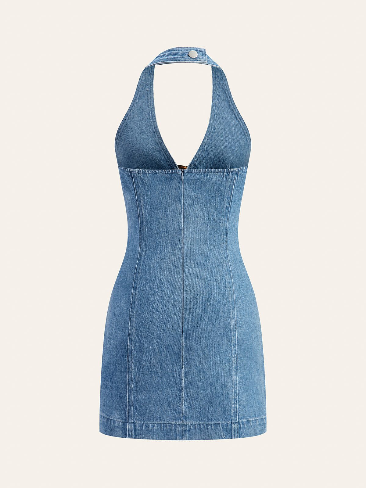 Halter Neck Buckle Detail Denim Dress with Adjustable Strap