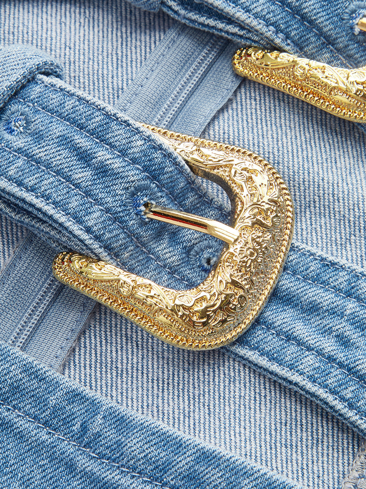 Halter Neck Buckle Detail Denim Dress with Adjustable Strap