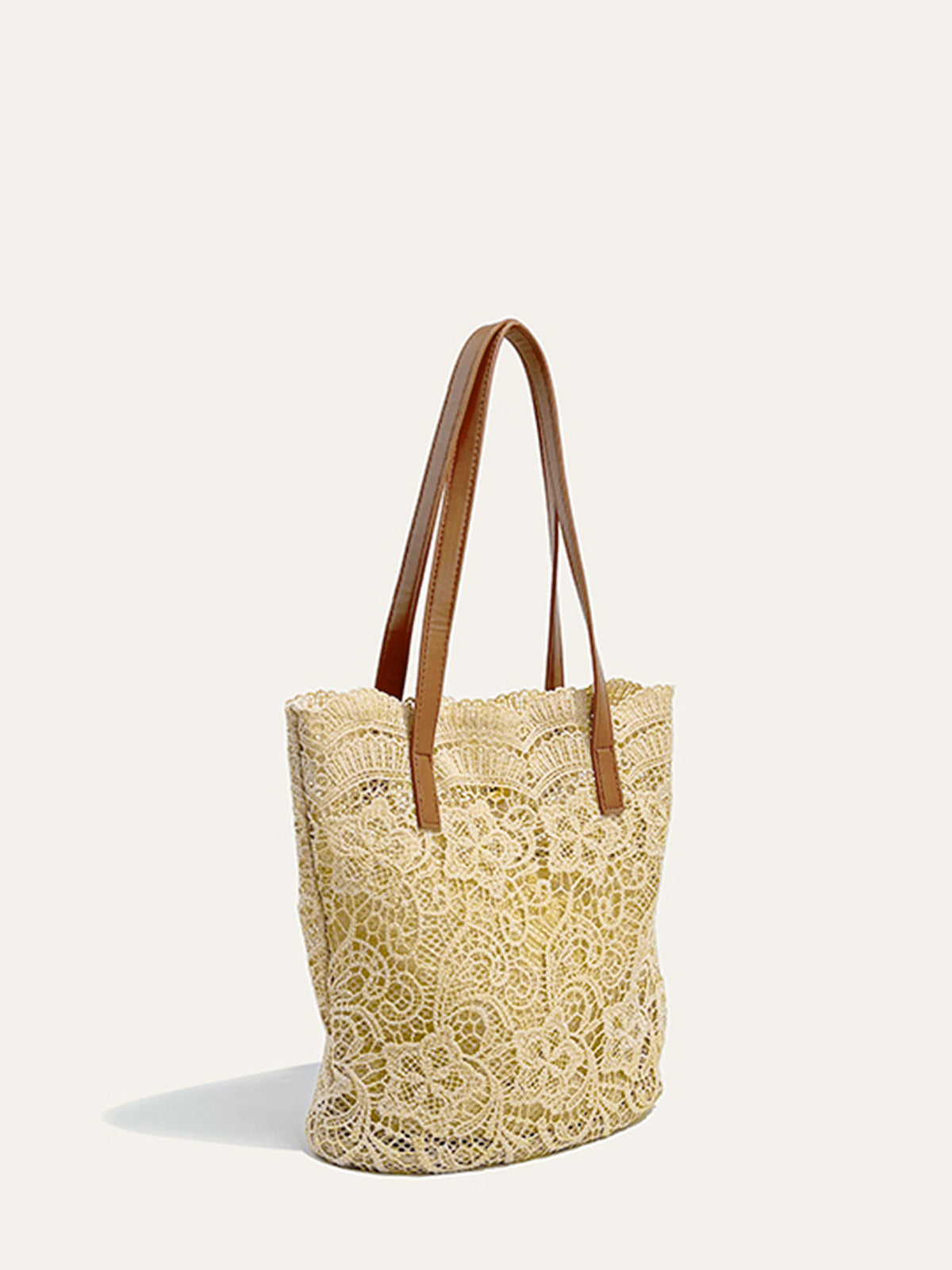 Lace Embellished Tote Bag with Chic Floral Design