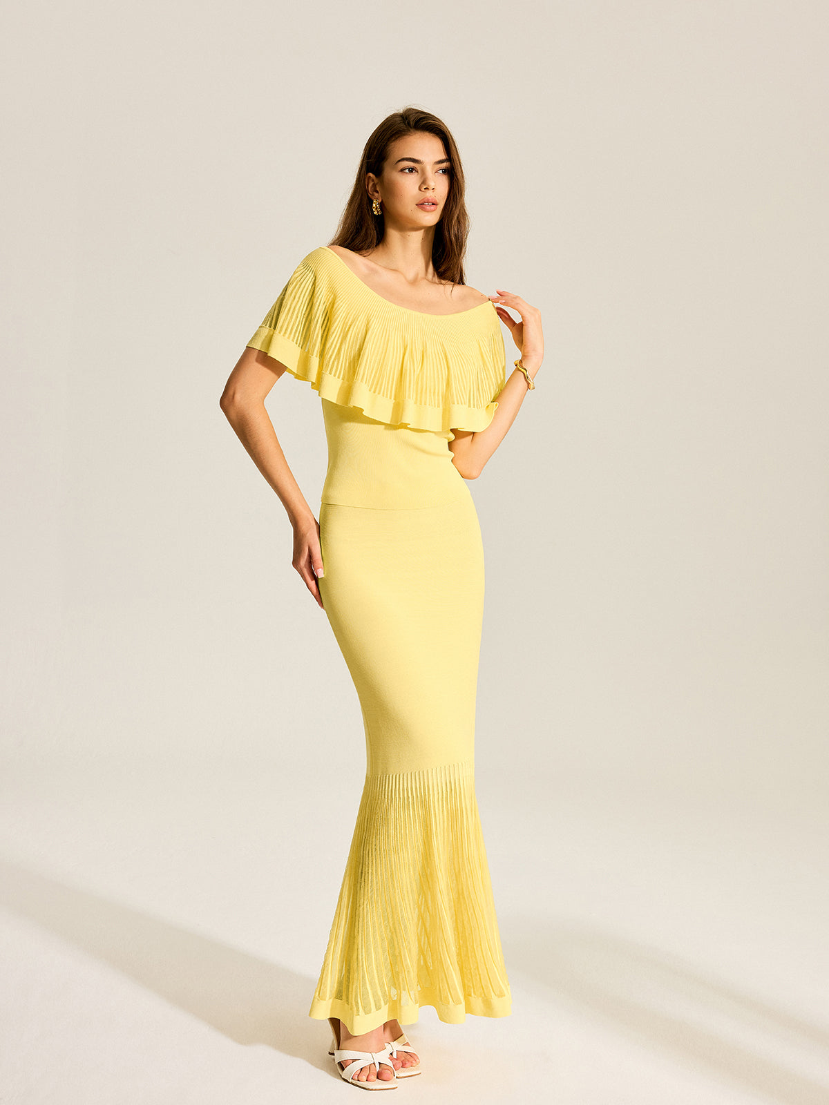 Tulle-Paneled Knitted Skirt | Elegant A-Line Midi Design
