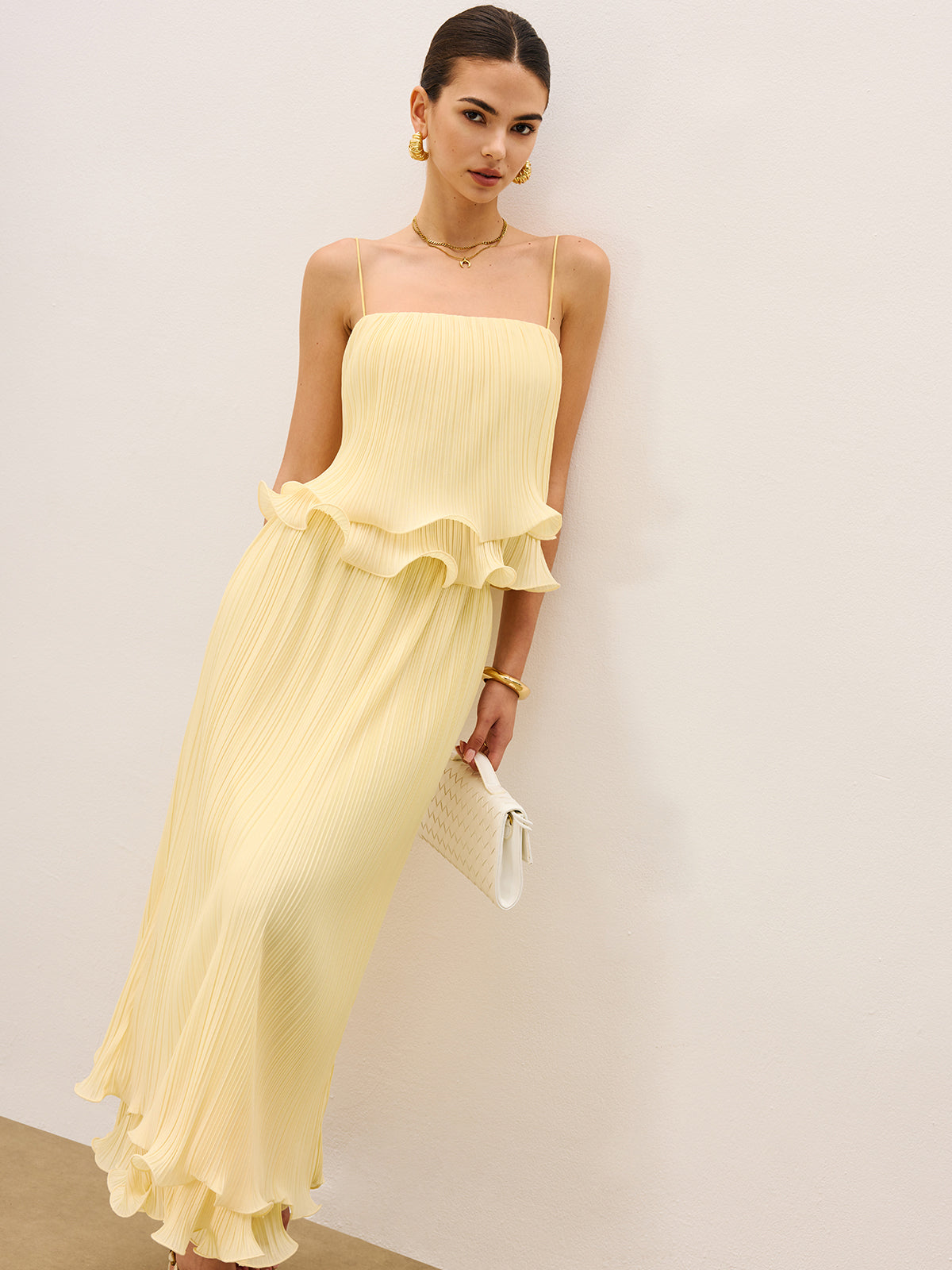 Pleated Layered Ruffle Skirt Set for Women's Elegant Fashion