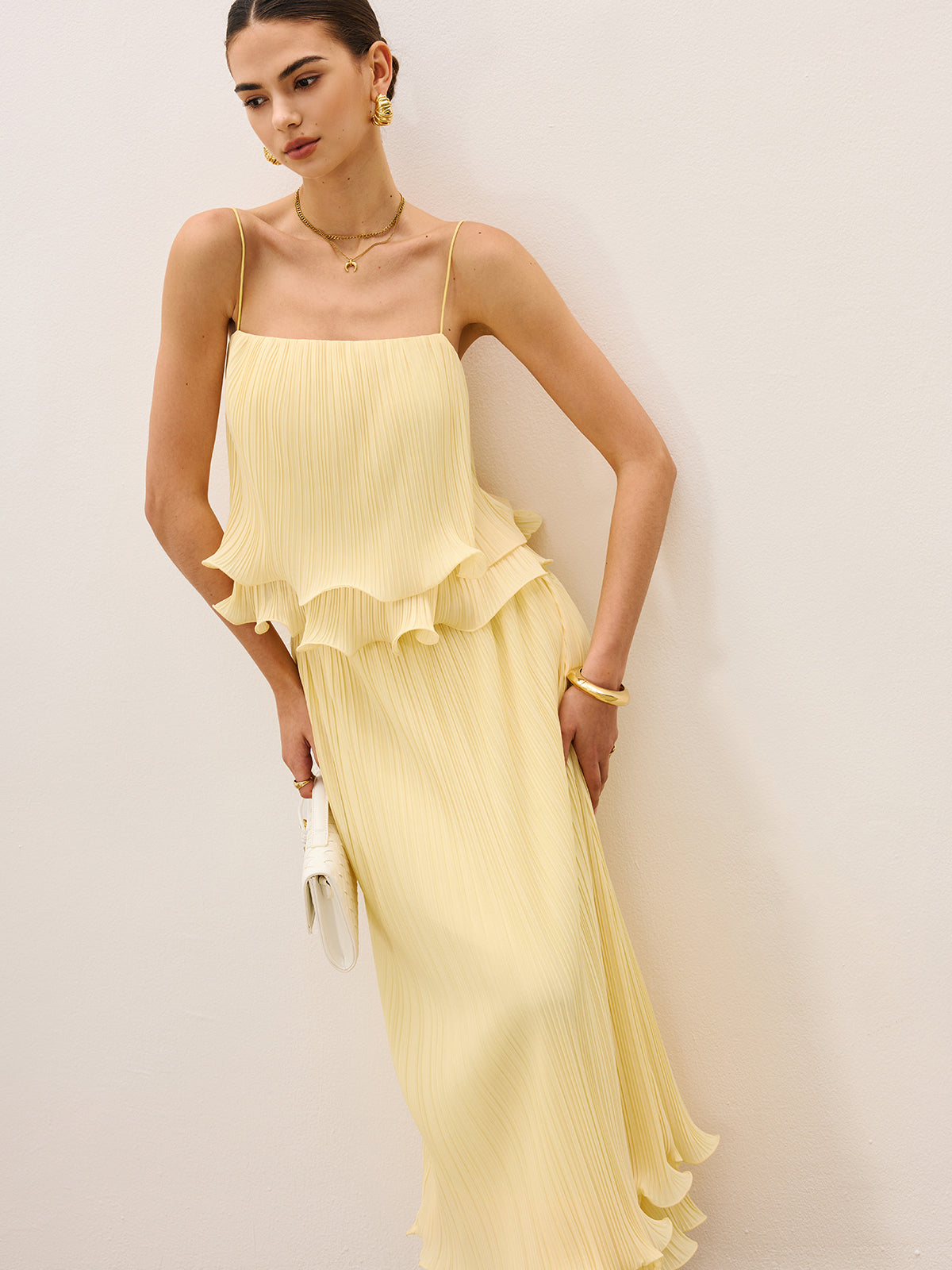 Pleated Layered Ruffle Skirt Set for Women's Elegant Fashion