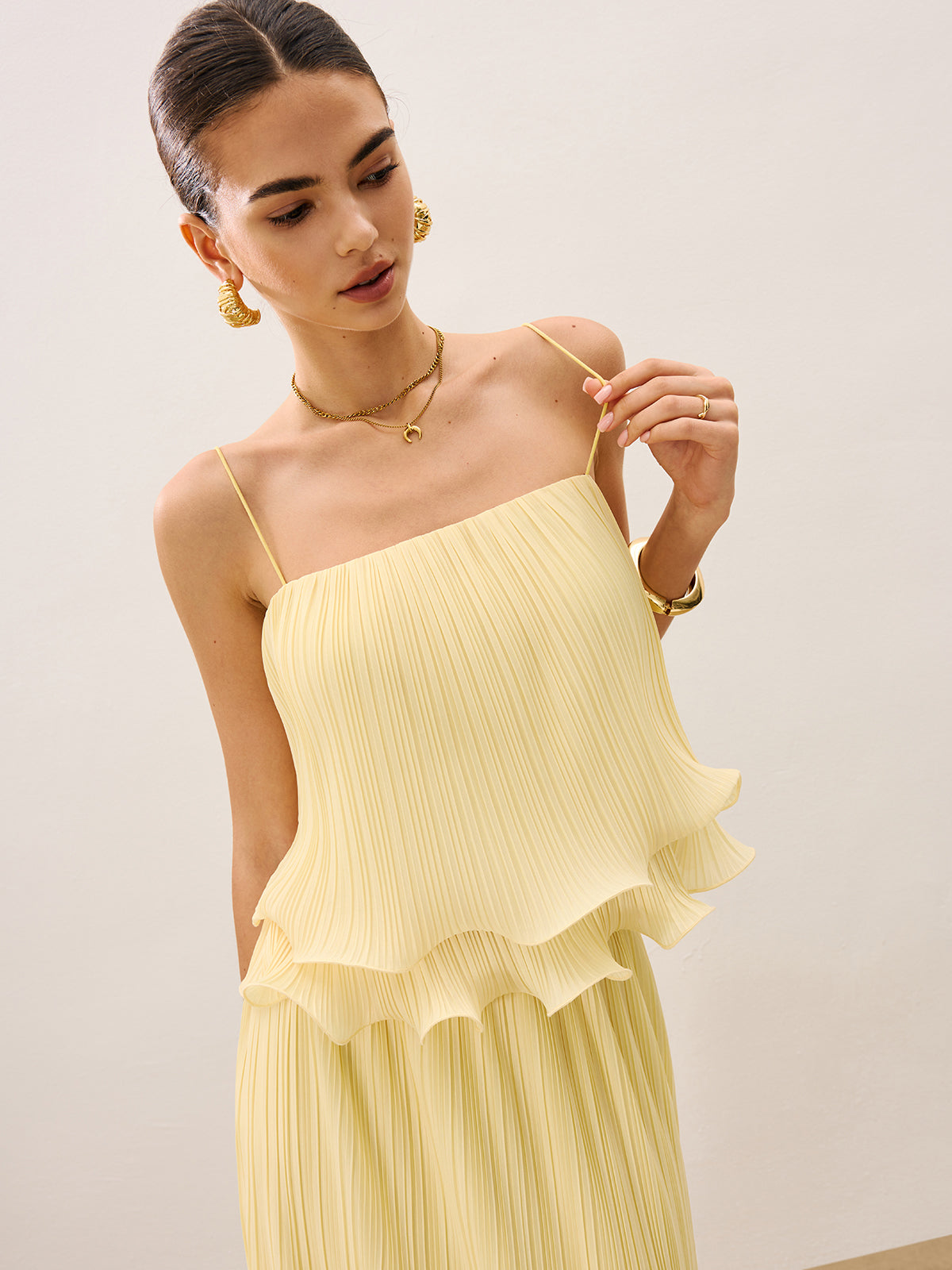 Pleated Layered Ruffle Skirt Set for Women's Elegant Fashion