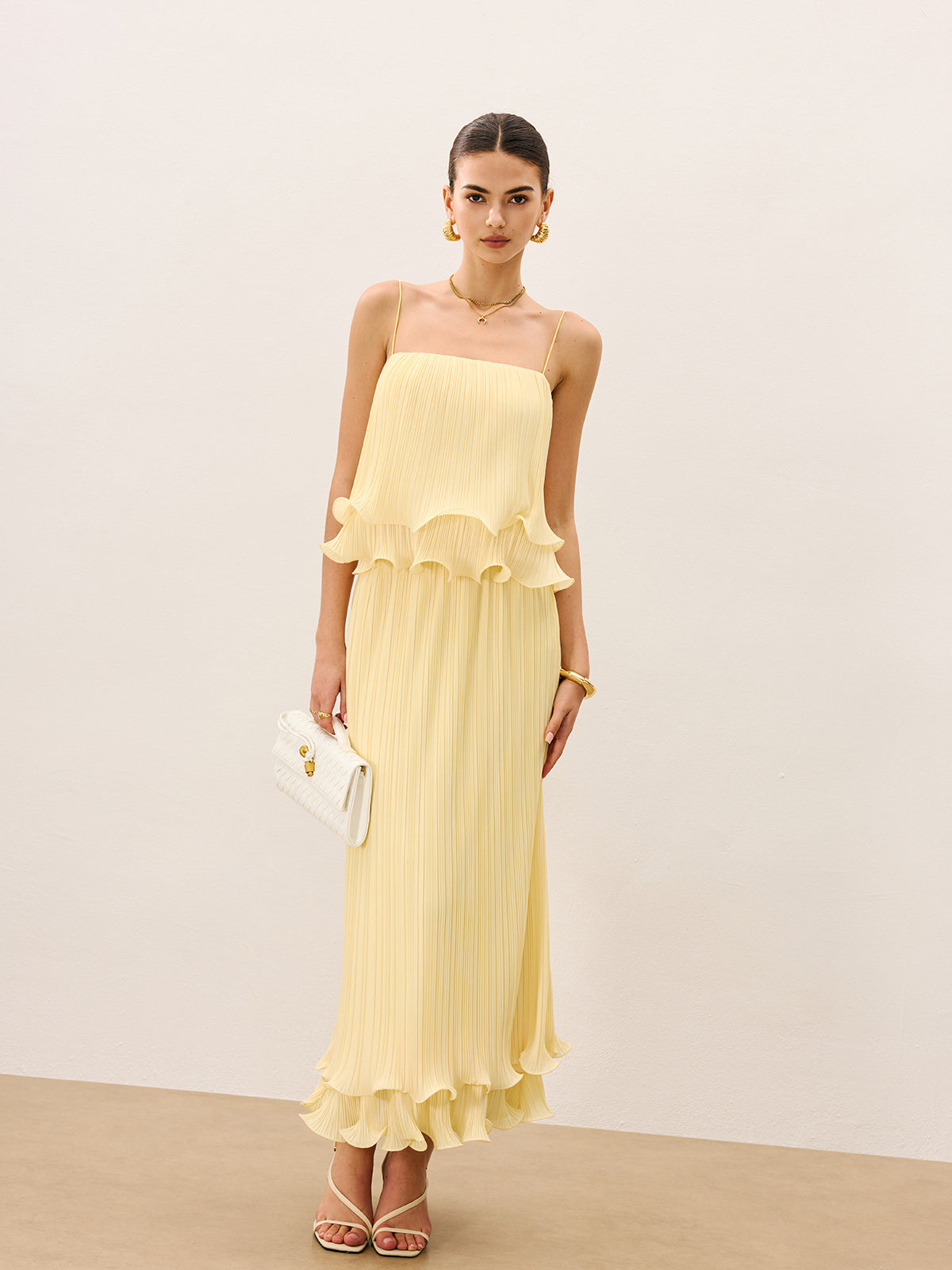 Pleated Layered Ruffle Skirt Set for Women's Elegant Fashion