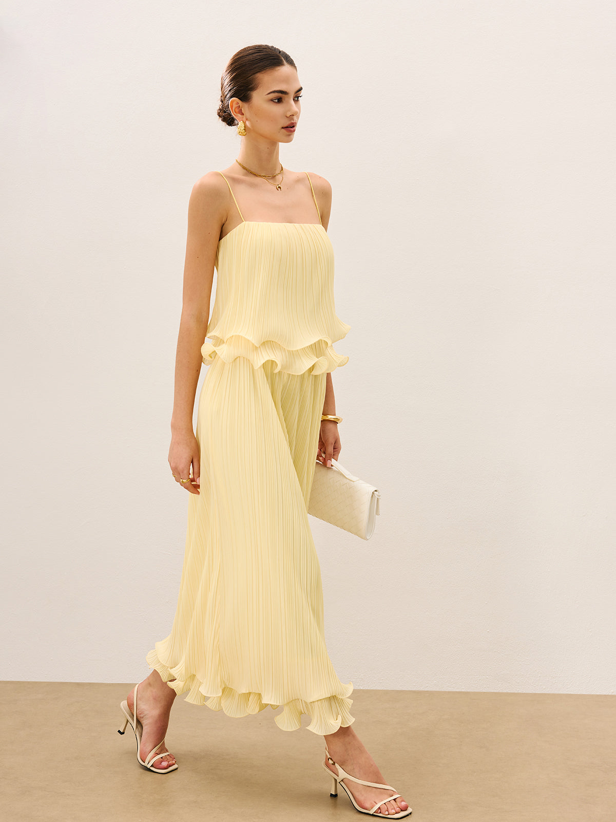 Pleated Layered Ruffle Skirt Set for Women's Elegant Fashion