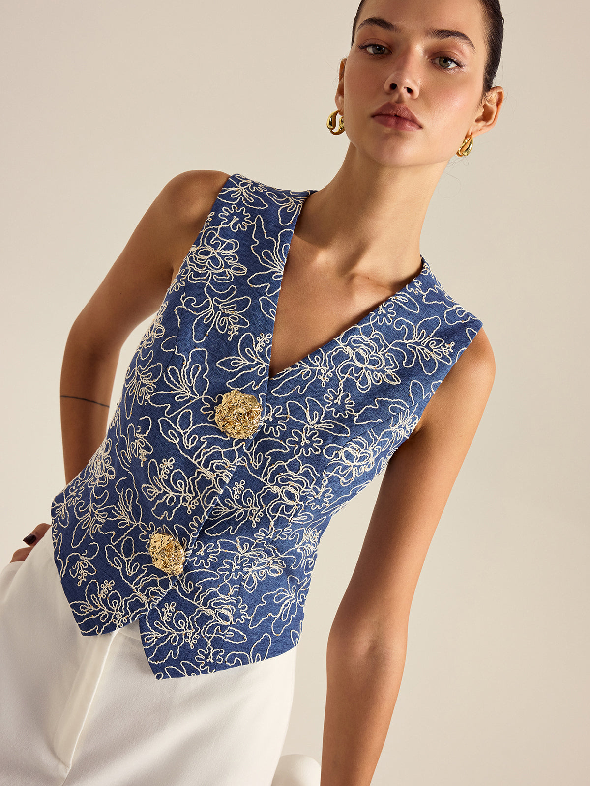 Floral Embroidered Vest for Casual or Formal Wear