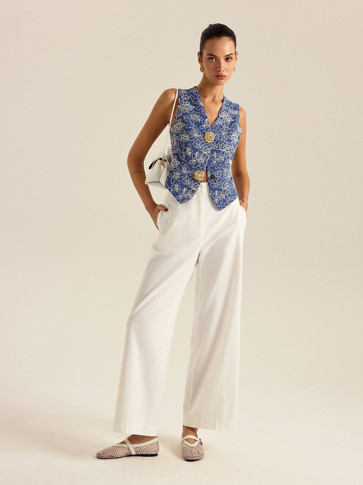 Floral Embroidered Vest for Casual or Formal Wear
