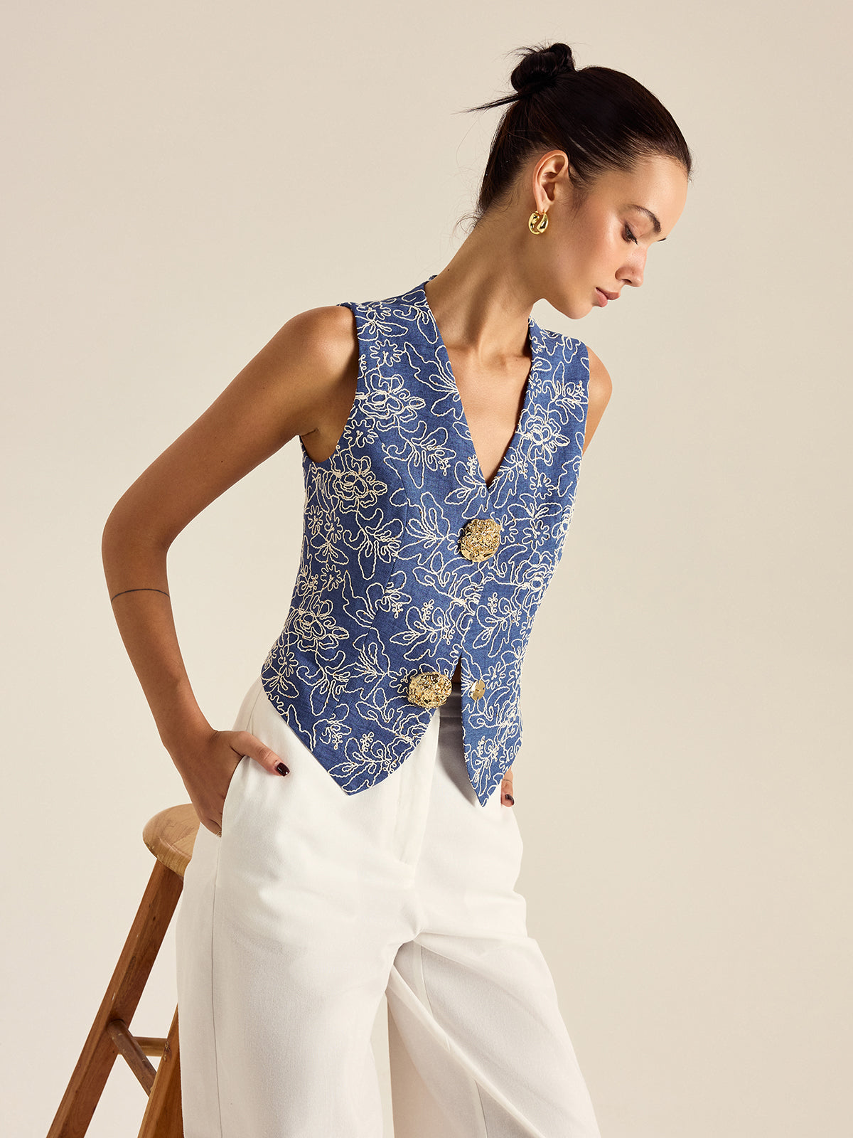 Floral Embroidered Vest for Casual or Formal Wear