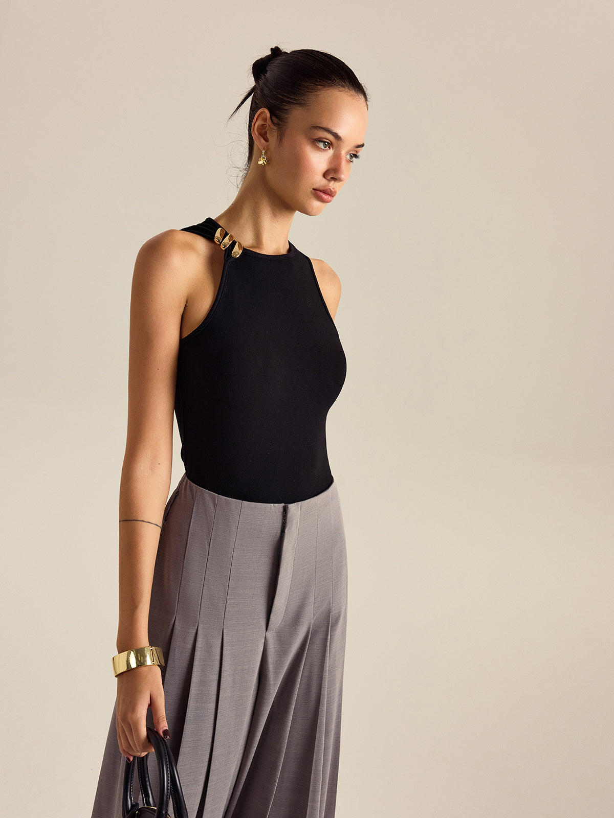 Metal Decor Sleeveless Top with Stylish Chain Accents