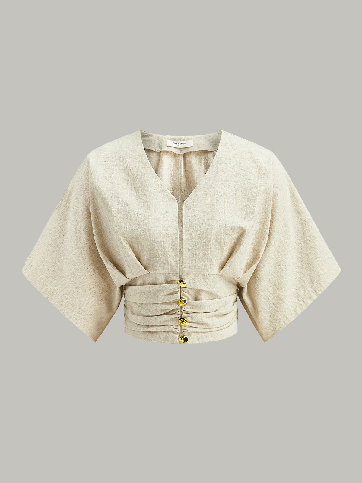 Cotton & Linen Kimono Sleeve Button Top Casual Lightweight Breathable