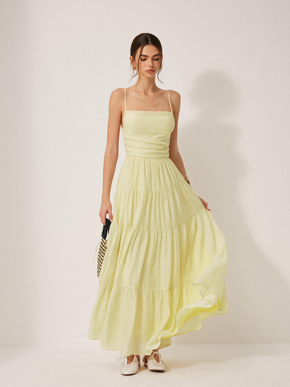 Pleated Backless Tiered Cami Dress for Women Summer Beachwear