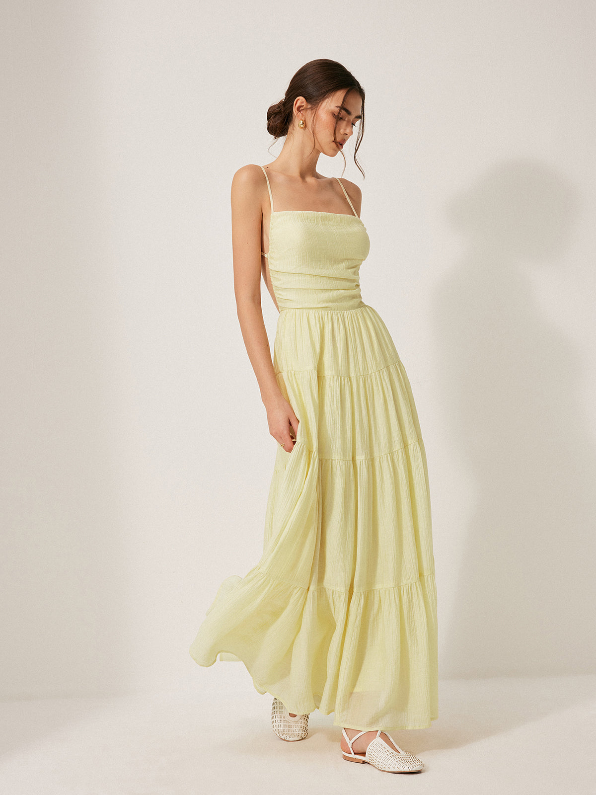 Pleated Backless Tiered Cami Dress for Women Summer Beachwear