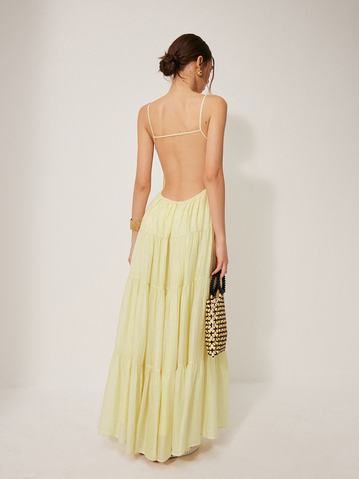 Pleated Backless Tiered Cami Dress for Women Summer Beachwear