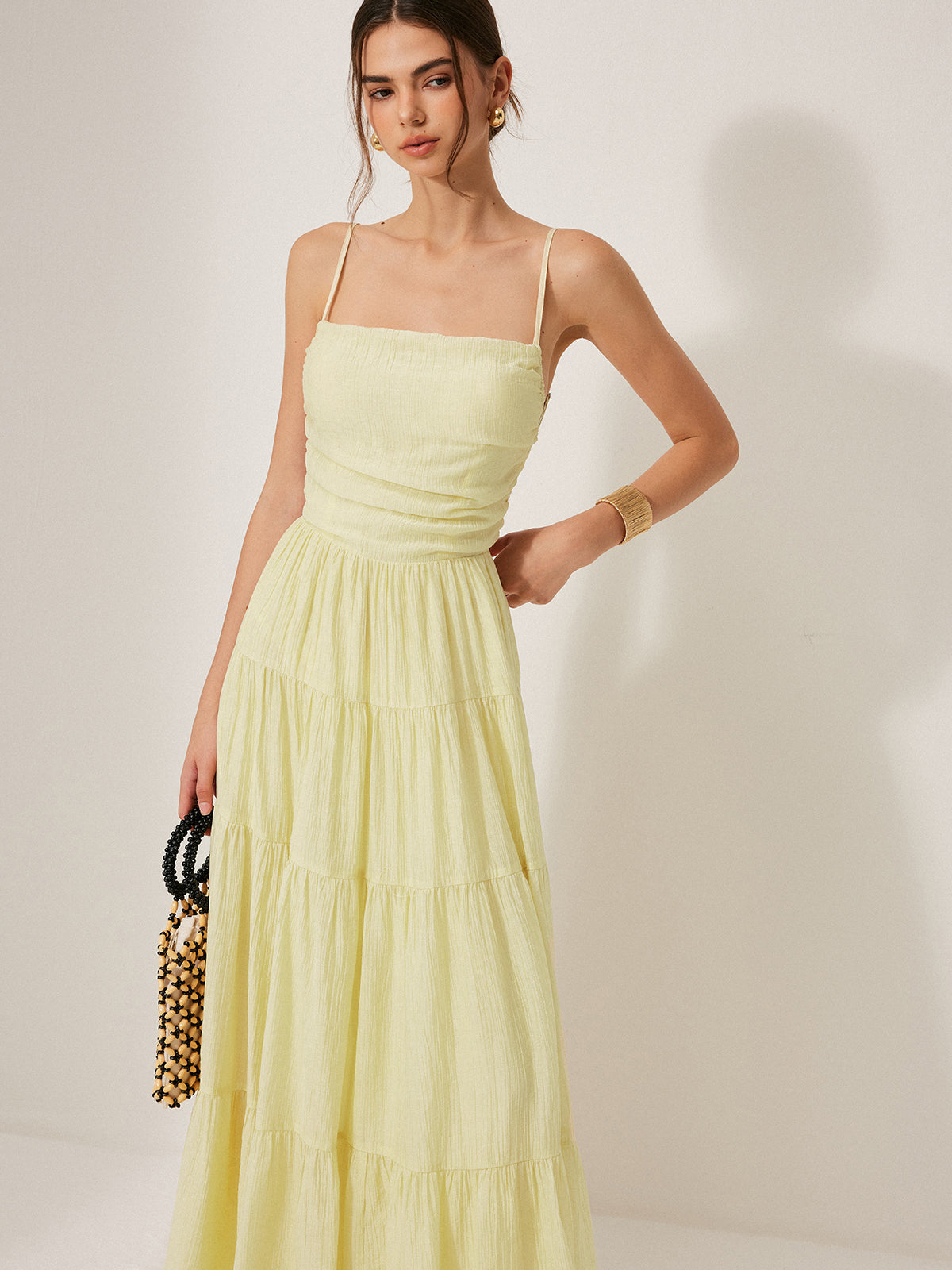 Pleated Backless Tiered Cami Dress for Women Summer Beachwear