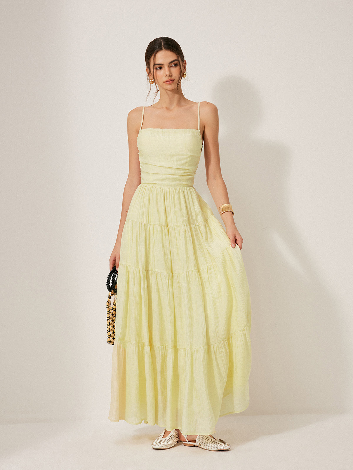 Pleated Backless Tiered Cami Dress for Women Summer Beachwear