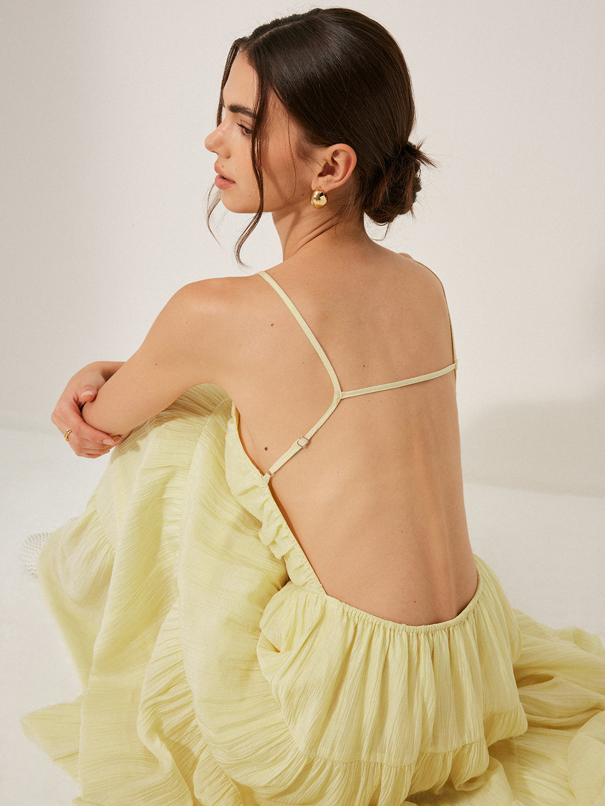 Pleated Backless Tiered Cami Dress for Women Summer Beachwear