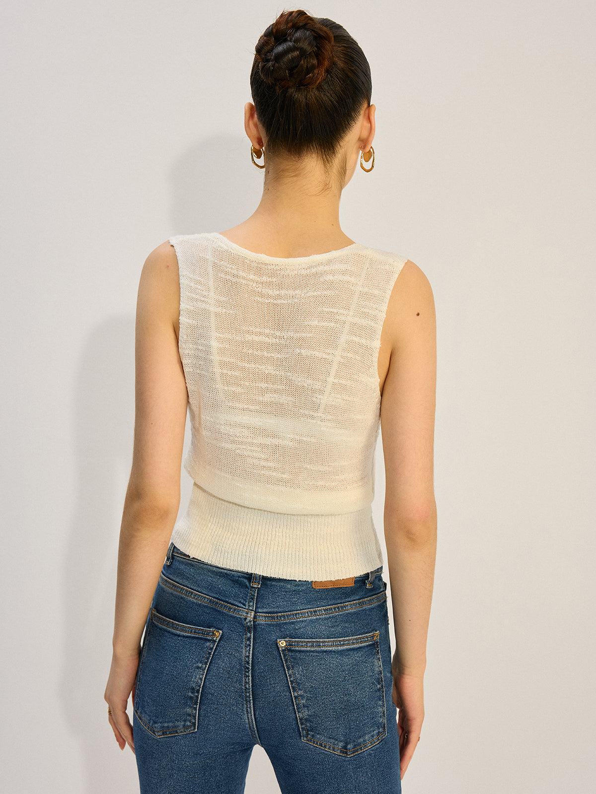 Metal Decor Knit Tank Top with Lightweight Breathable Fabric