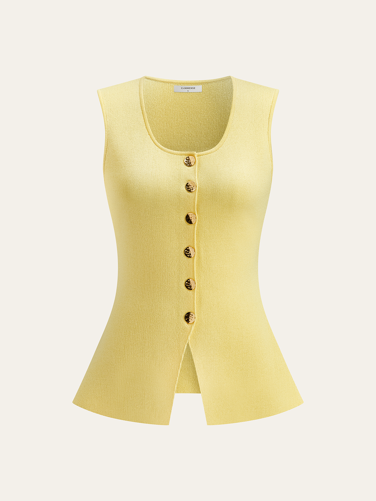 Sleeveless Square-Neck Buttoned Top With Split Hem Casual Women's Fashion