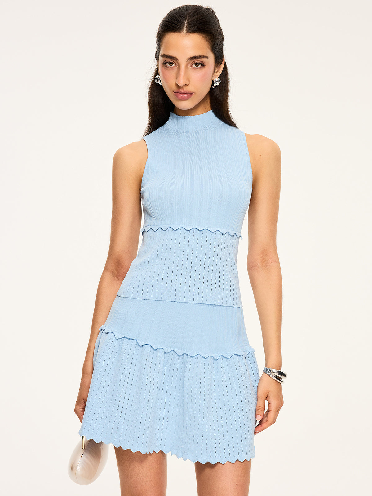 Textured Wavy-Hem Knitted Skirt Set for Women with Elastic Waistband