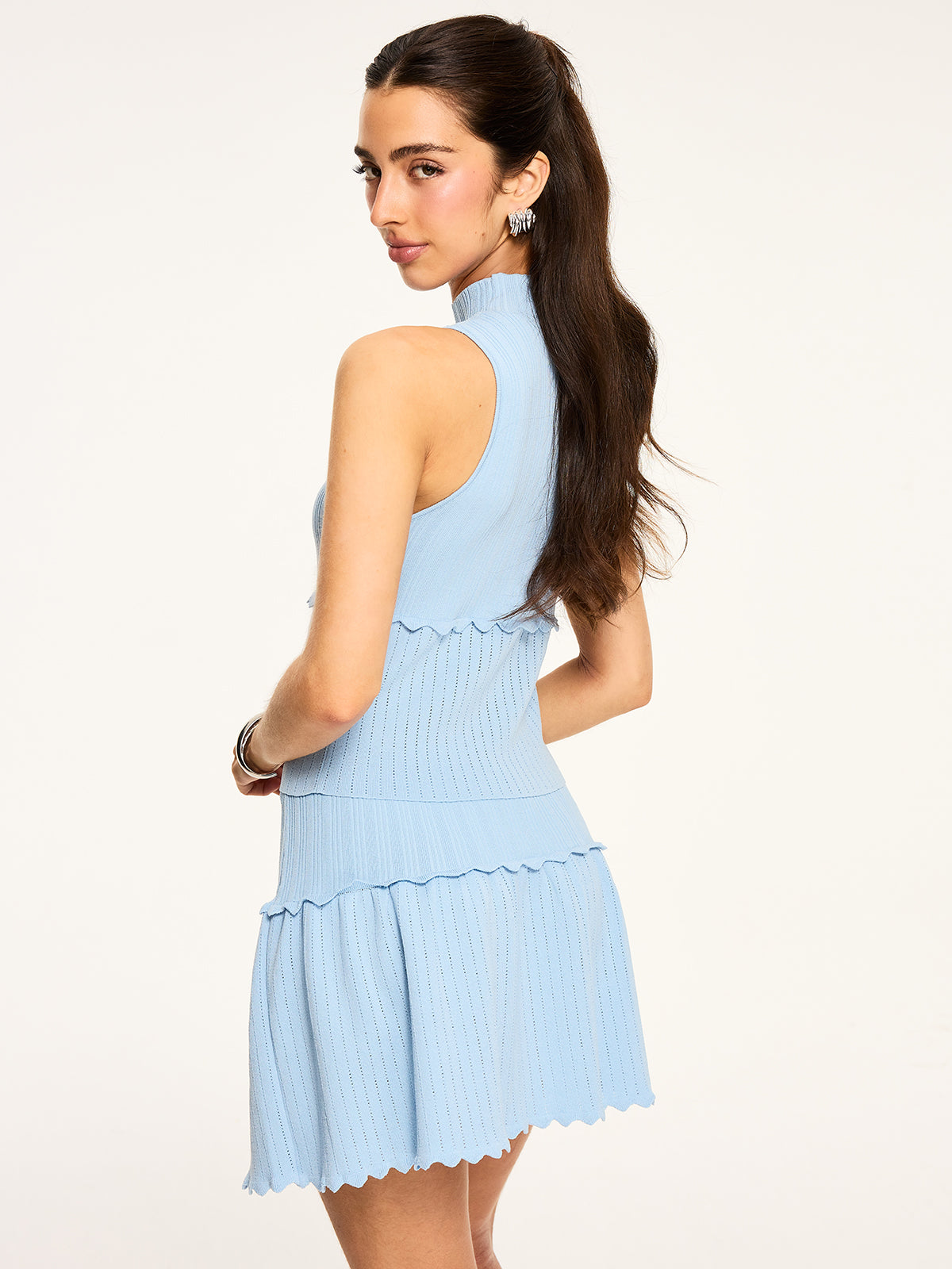 Textured Wavy-Hem Knitted Skirt Set for Women with Elastic Waistband