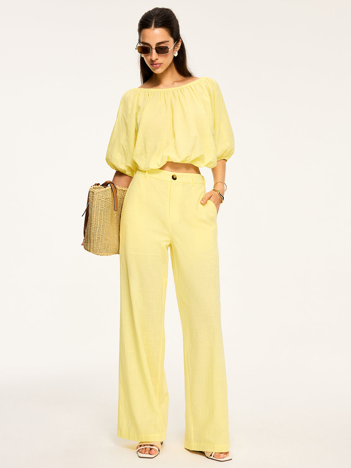 Puff-Sleeve Back-Tie Blouse for Women Trendy Casual