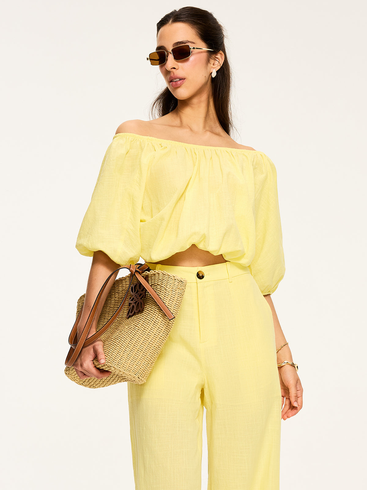 Puff-Sleeve Back-Tie Blouse for Women Trendy Casual