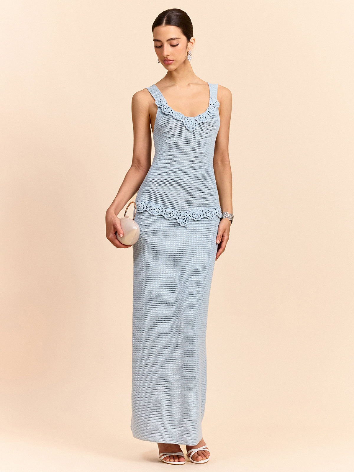 Crochet Embellished Sleeveless Maxi Dress for Summer Weddings