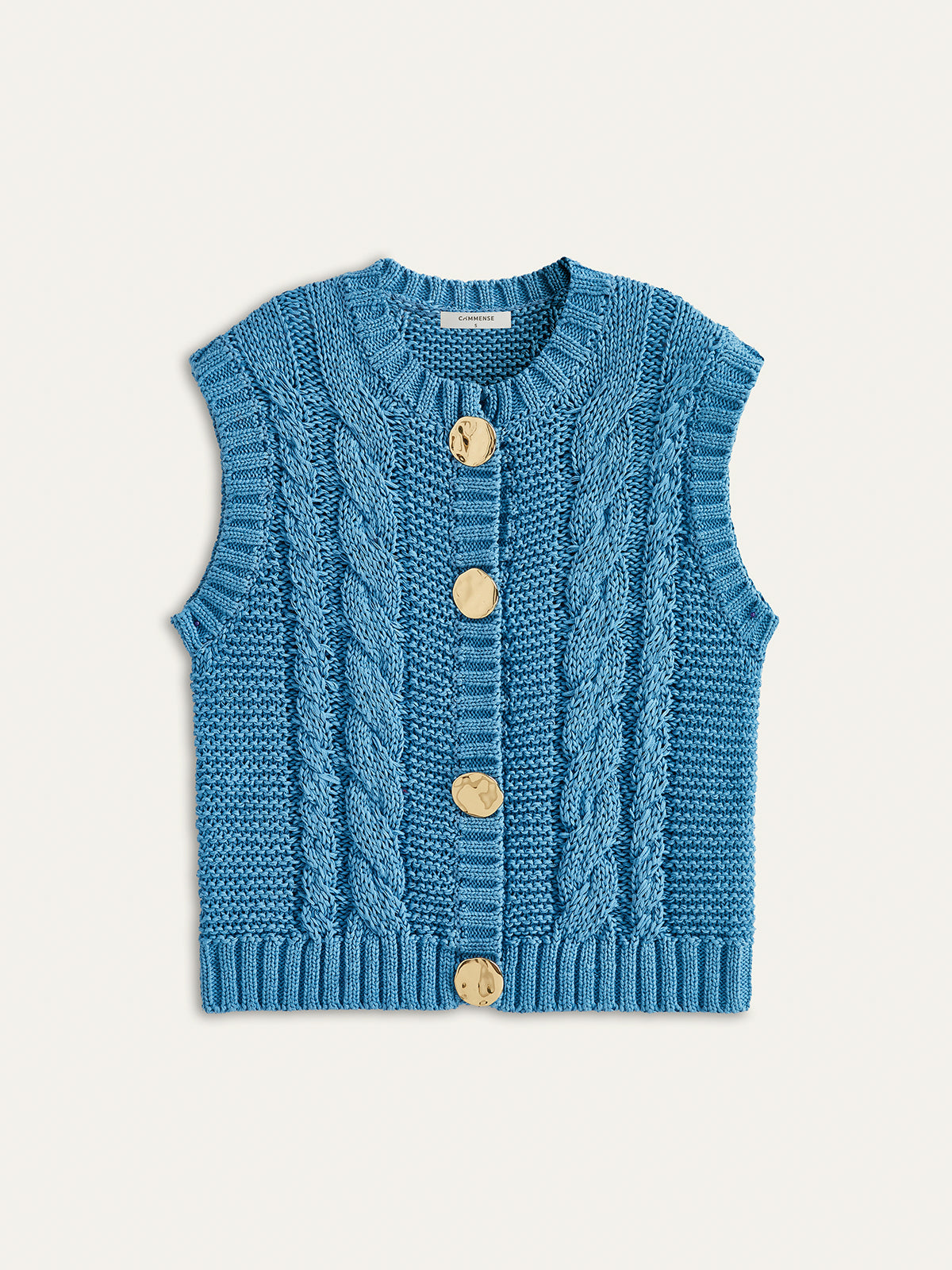 Cable-Knit Sleeveless Buttoned Vest for Layering Essential