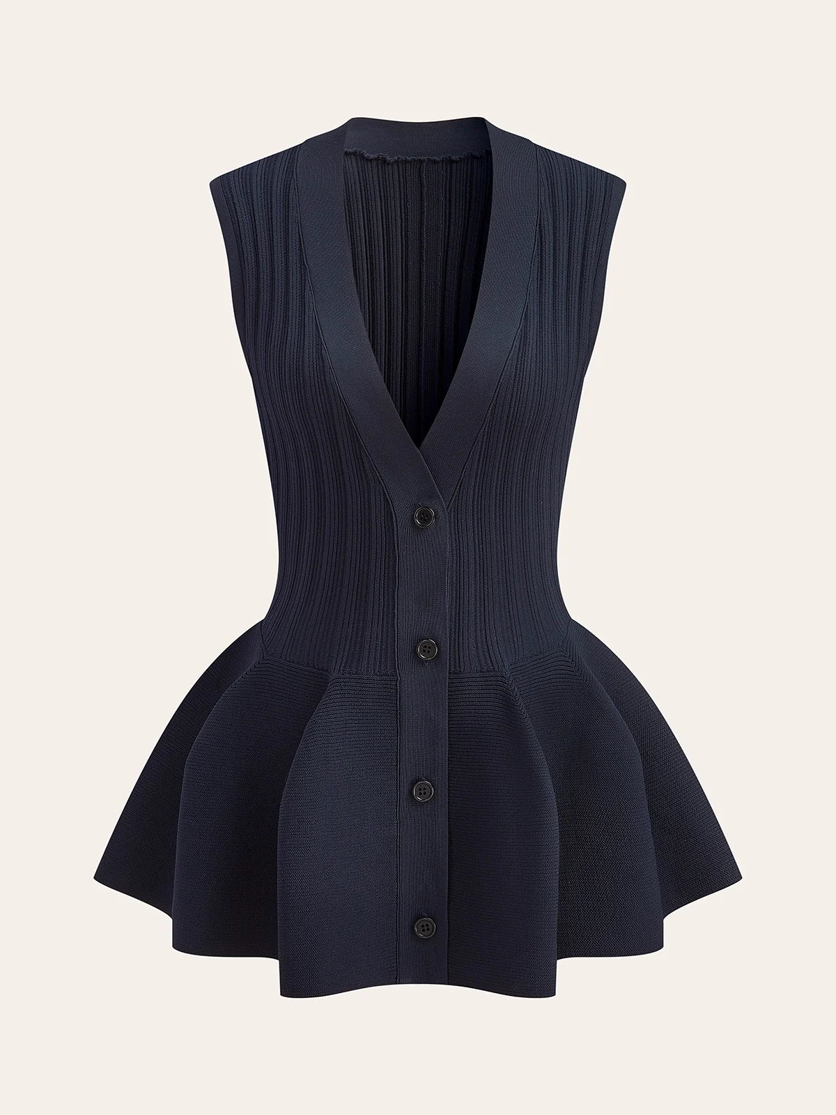Structured Peplum Button-Up Knit Vest for Women Office Casual Wear