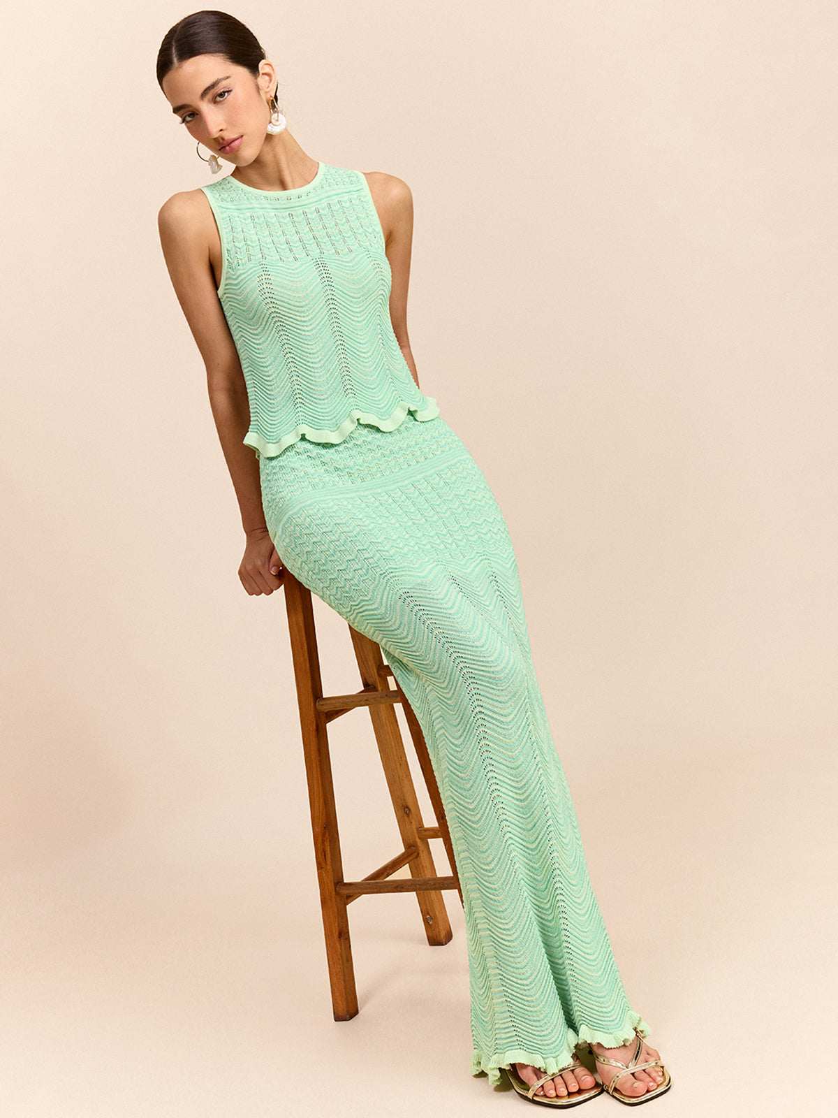 Wave Pattern Knit Maxi Skirt Women's Lightweight Summer Apparel
