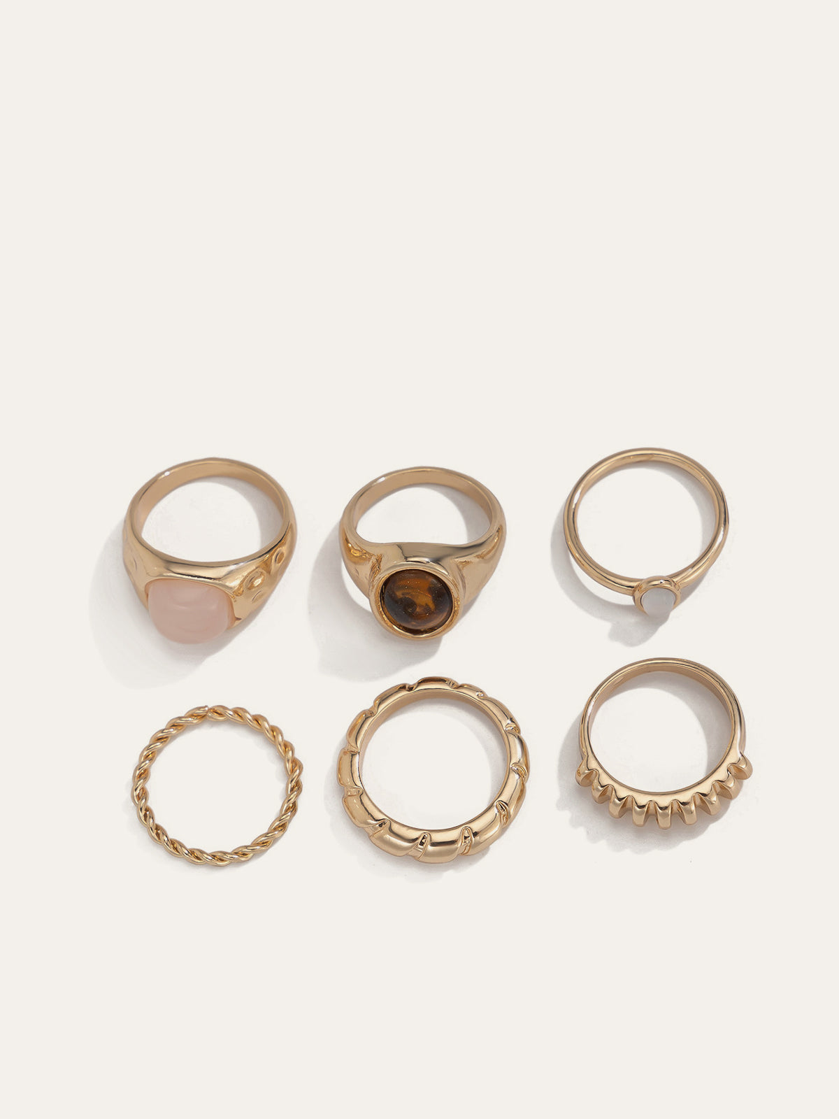 Six-Piece Mixed Stone & Texture Ring Set for Women - Elegant Fashion Accessories