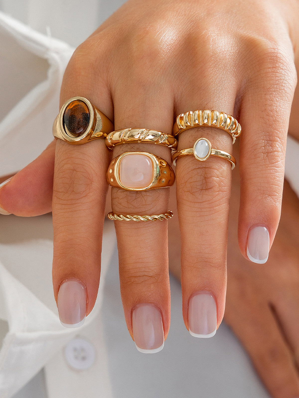 Six-Piece Mixed Stone & Texture Ring Set for Women - Elegant Fashion Accessories