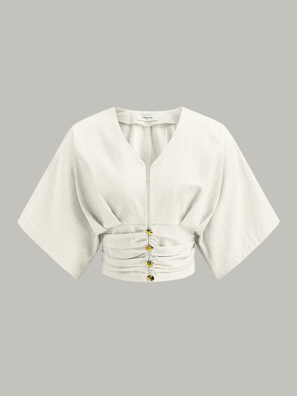 Cotton & Linen Kimono Sleeve Button Top Casual Lightweight Breathable