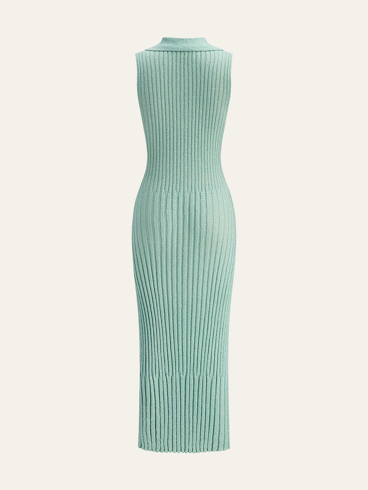 Ribbed Textured Knit Midi Dress with Polo Collar and Long Sleeves for Women