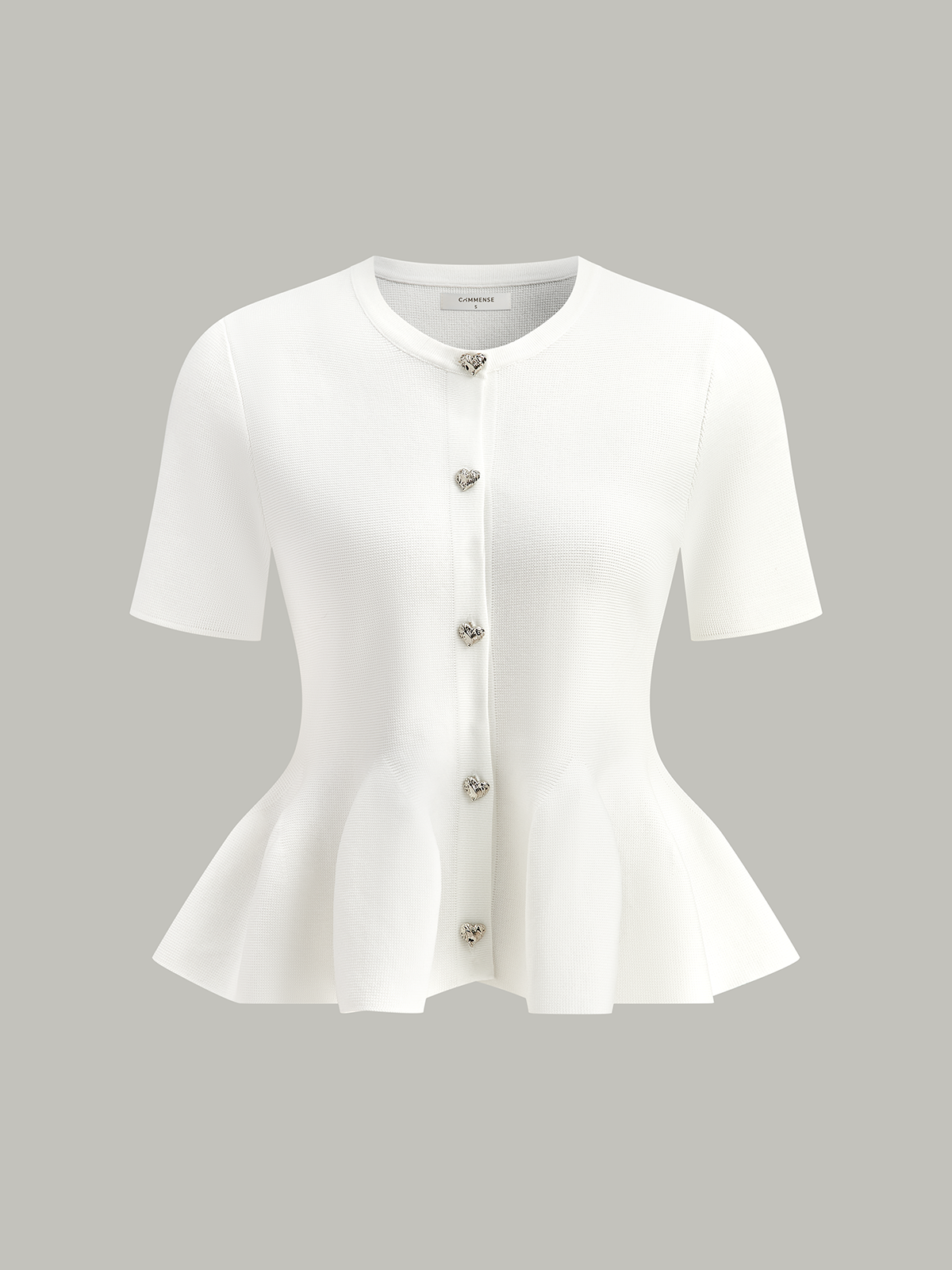 Short-Sleeved Peplum Cardigan with Button Front Closure