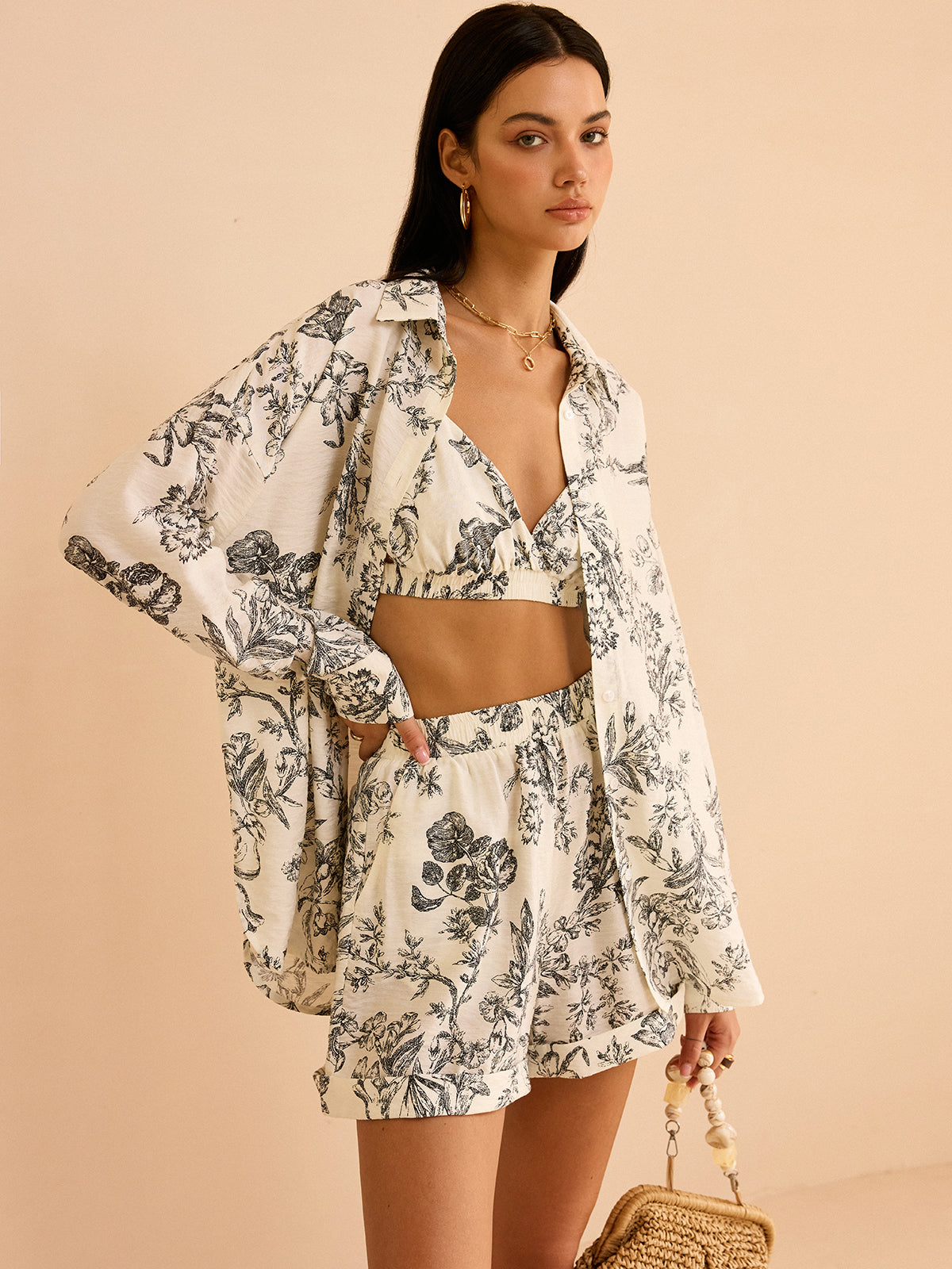 Floral Print Three-Piece Set Trendy Summer Outfit Essentials