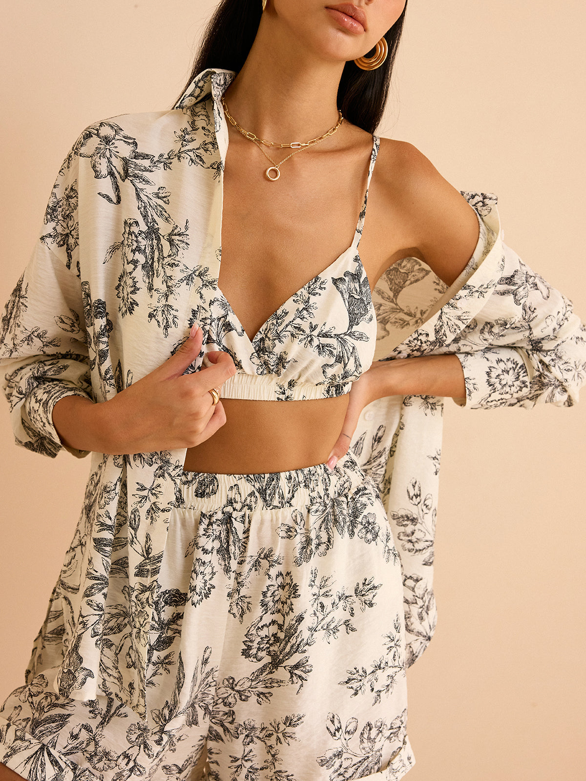 Floral Print Three-Piece Set Trendy Summer Outfit Essentials