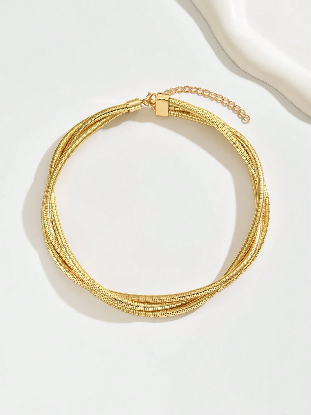 Triple-Layered Gold-Tone Choker Necklace Adjustable Chain Length for Women