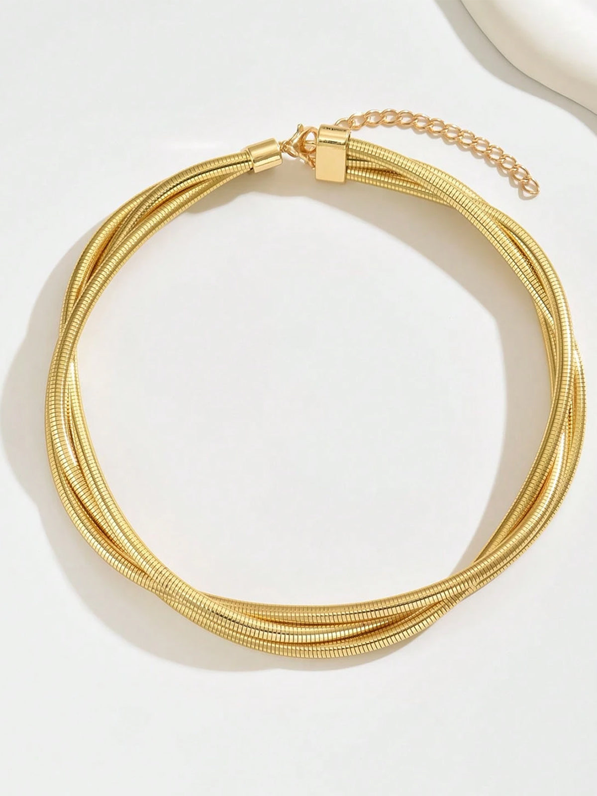 Triple-Layered Gold-Tone Choker Necklace Adjustable Chain Length for Women