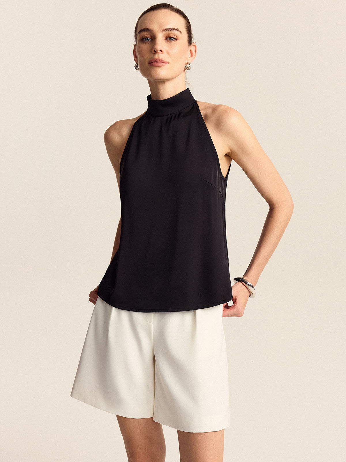 Satin Halter Top with Adjustable Tie Closure