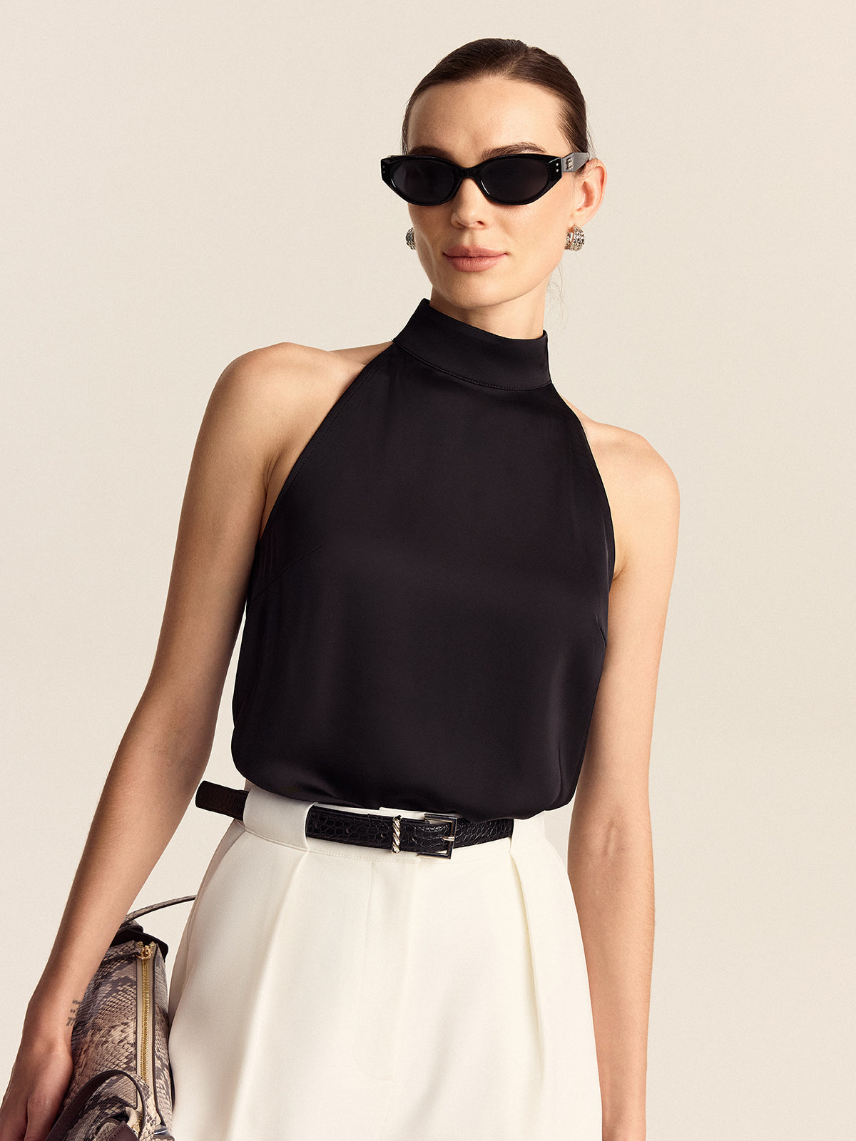 Satin Halter Top with Adjustable Tie Closure