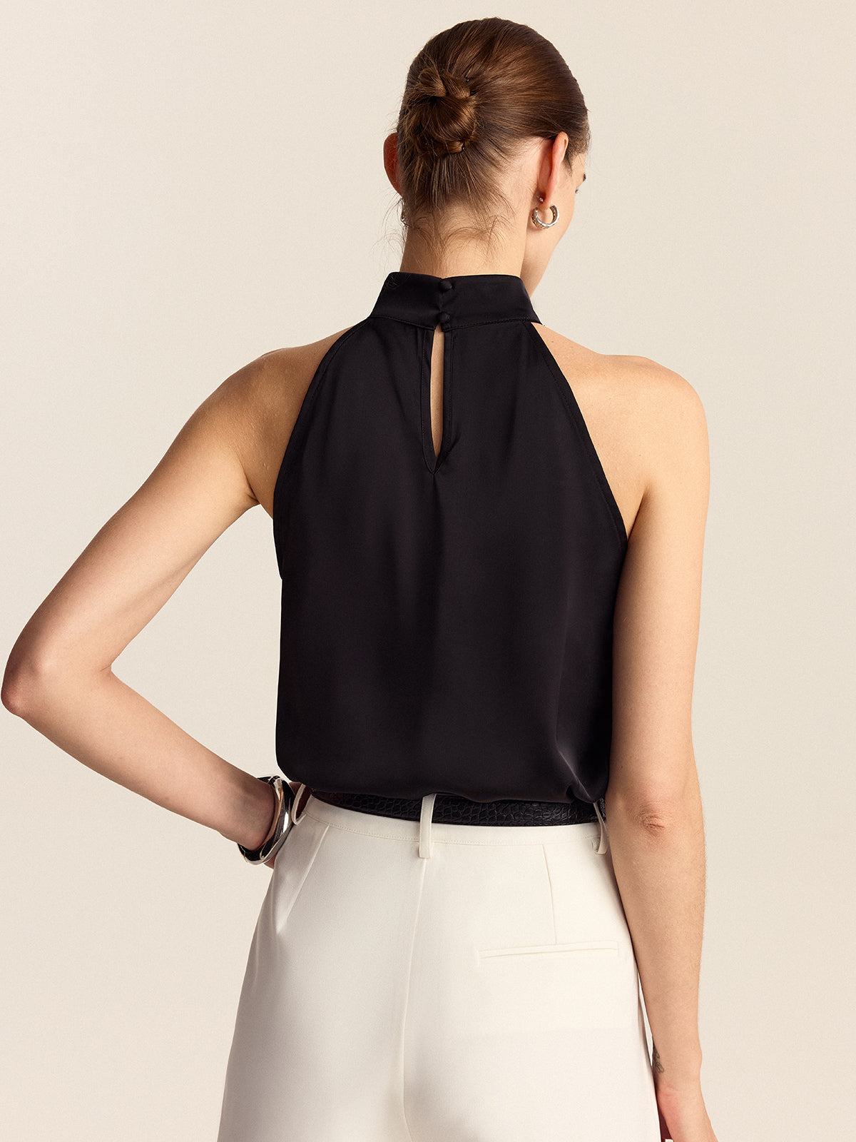 Satin Halter Top with Adjustable Tie Closure