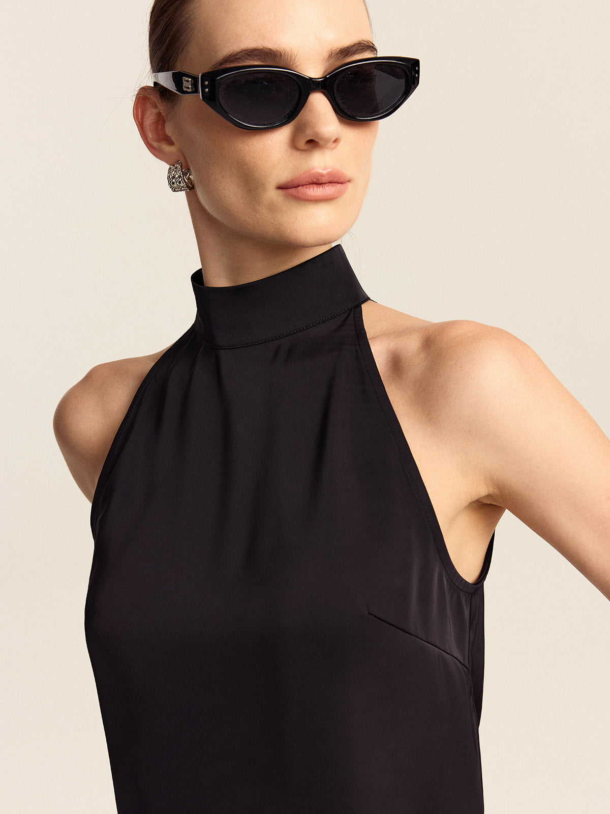 Satin Halter Top with Adjustable Tie Closure