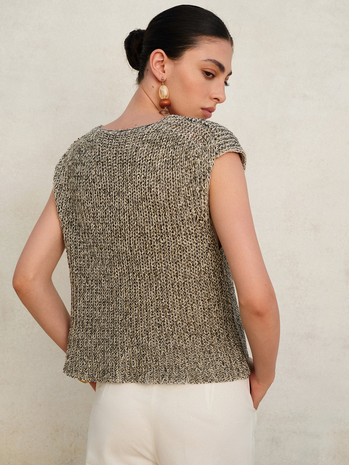 Knit Button-Down Vest with Side Pockets for Women