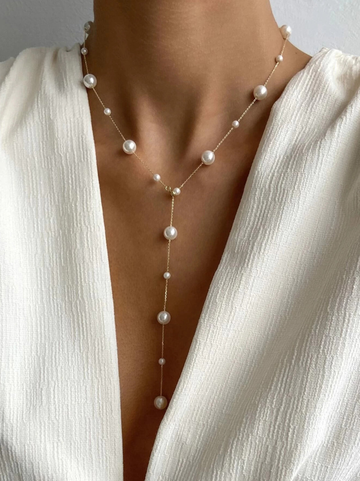 Pearl Drop Y-Necklace Elegant Bridal Wedding Jewelry