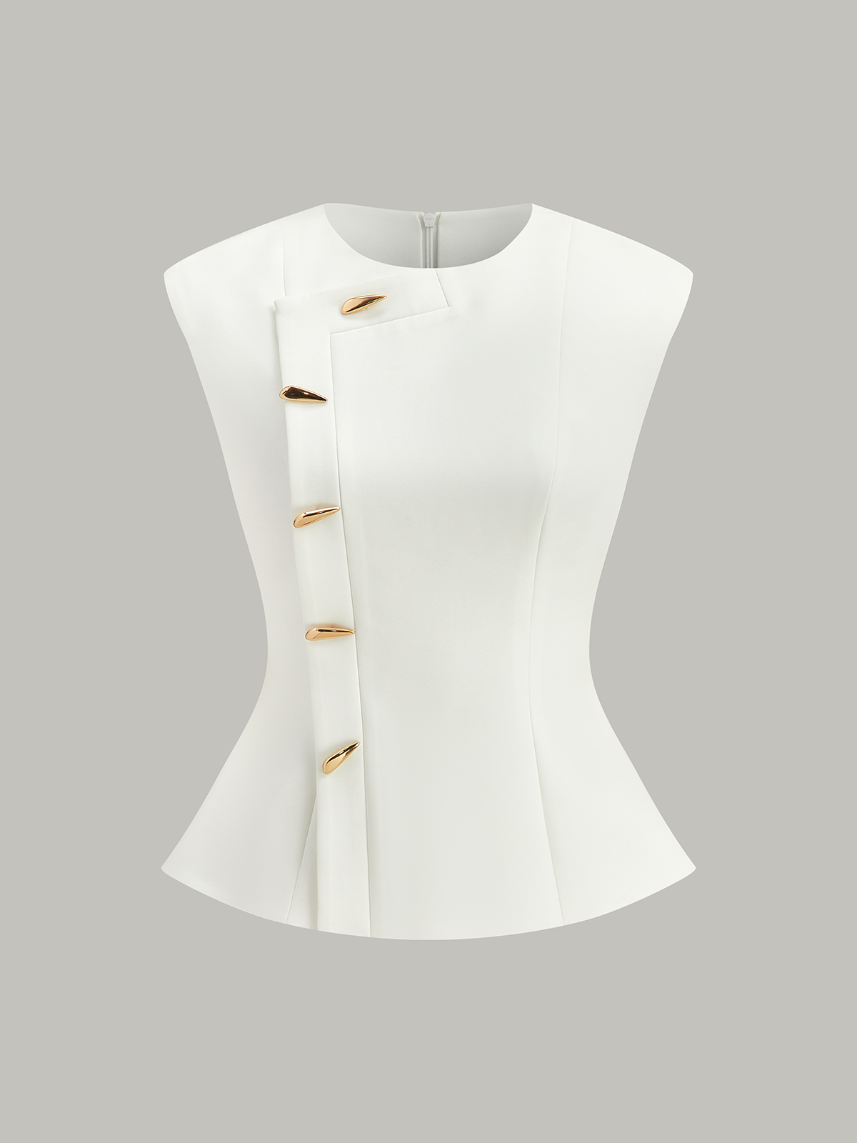 Sleeveless Peplum Top with Metal Buttons Women's Fashion Trend