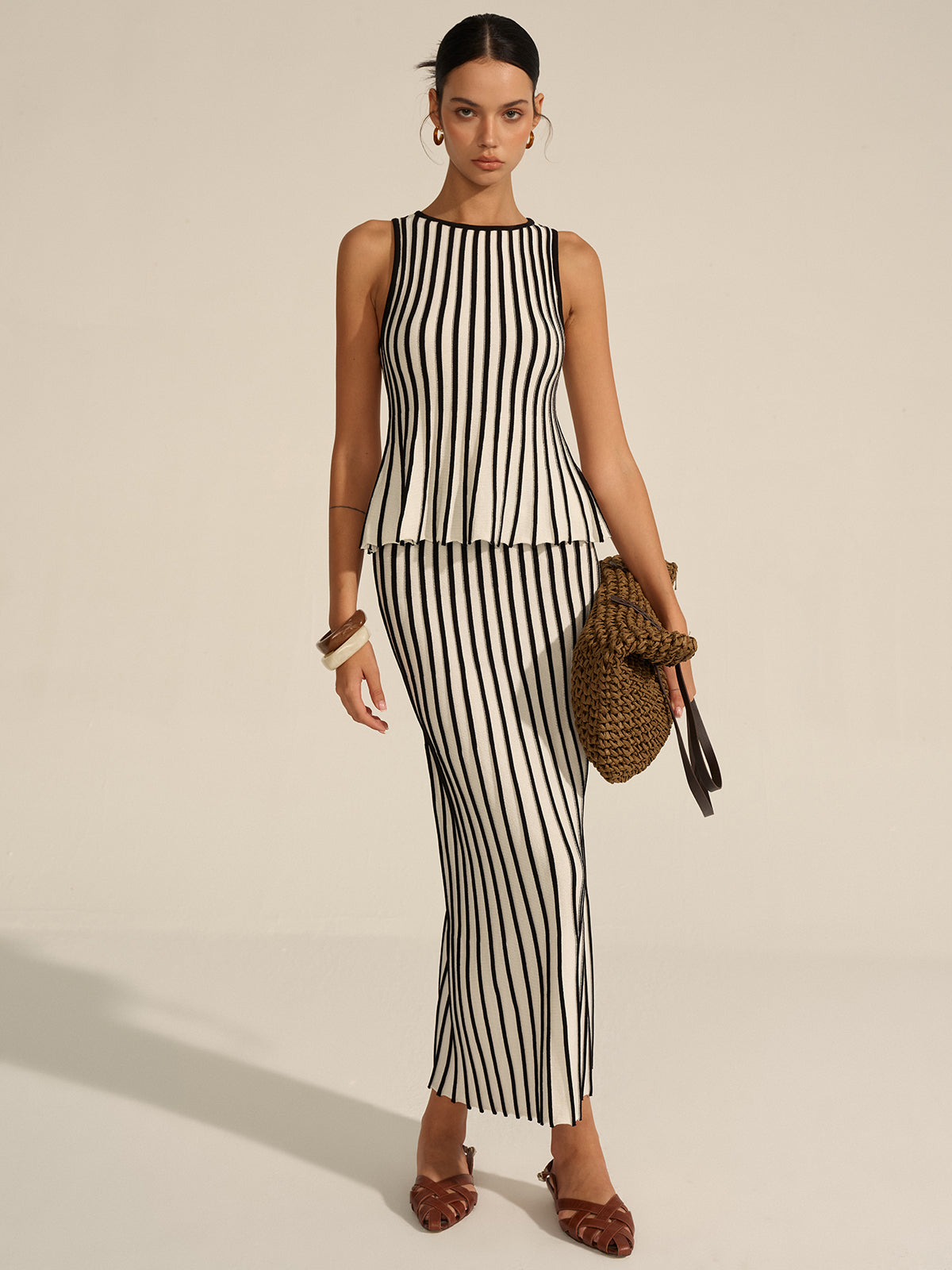 Striped Knit Co-ord Set Comfortable Casual Everyday Wear